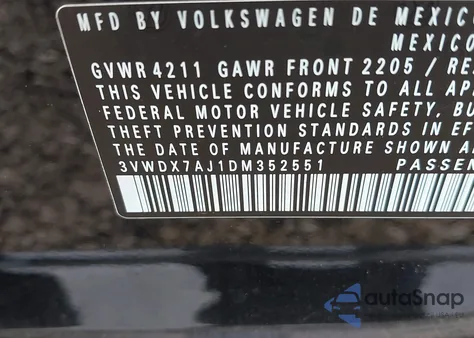 2013 Volkswagen Jetta 2.5L Se из США, поврежденный, VIN 3VWDX7AJ1DM352551